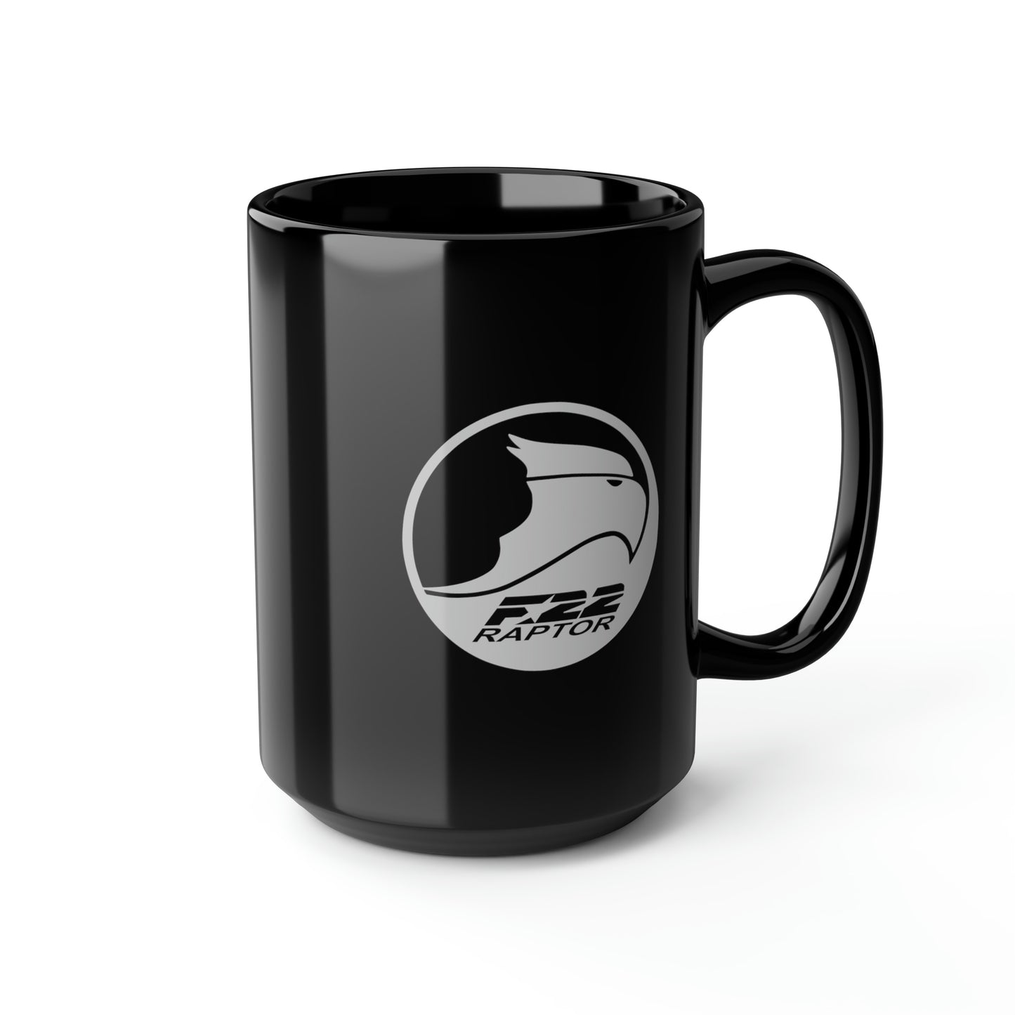 F-22 Raptor & Front Silhouette Black Mug, 15oz