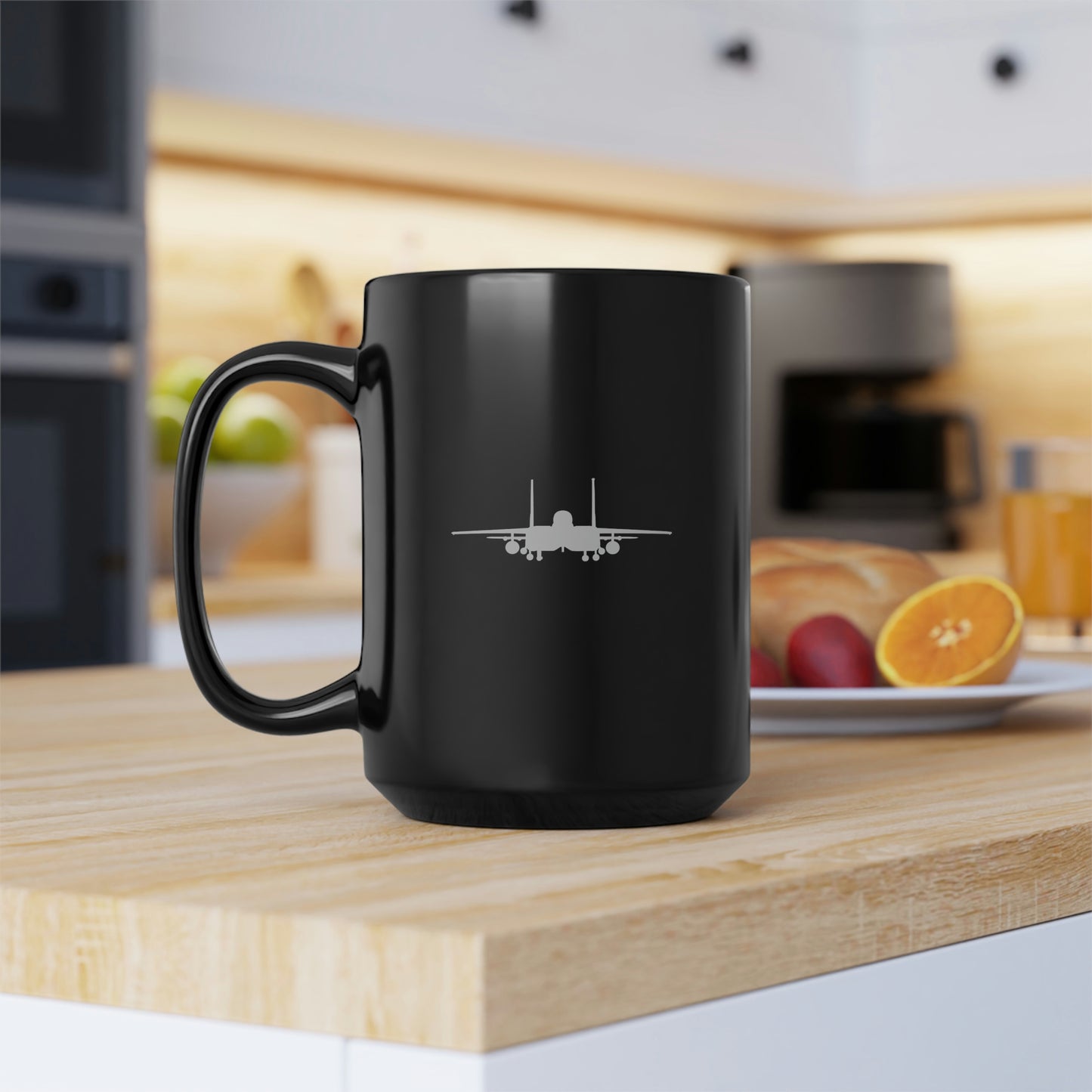 335FS & F-15E Front Silhouette Black Mug, 15oz