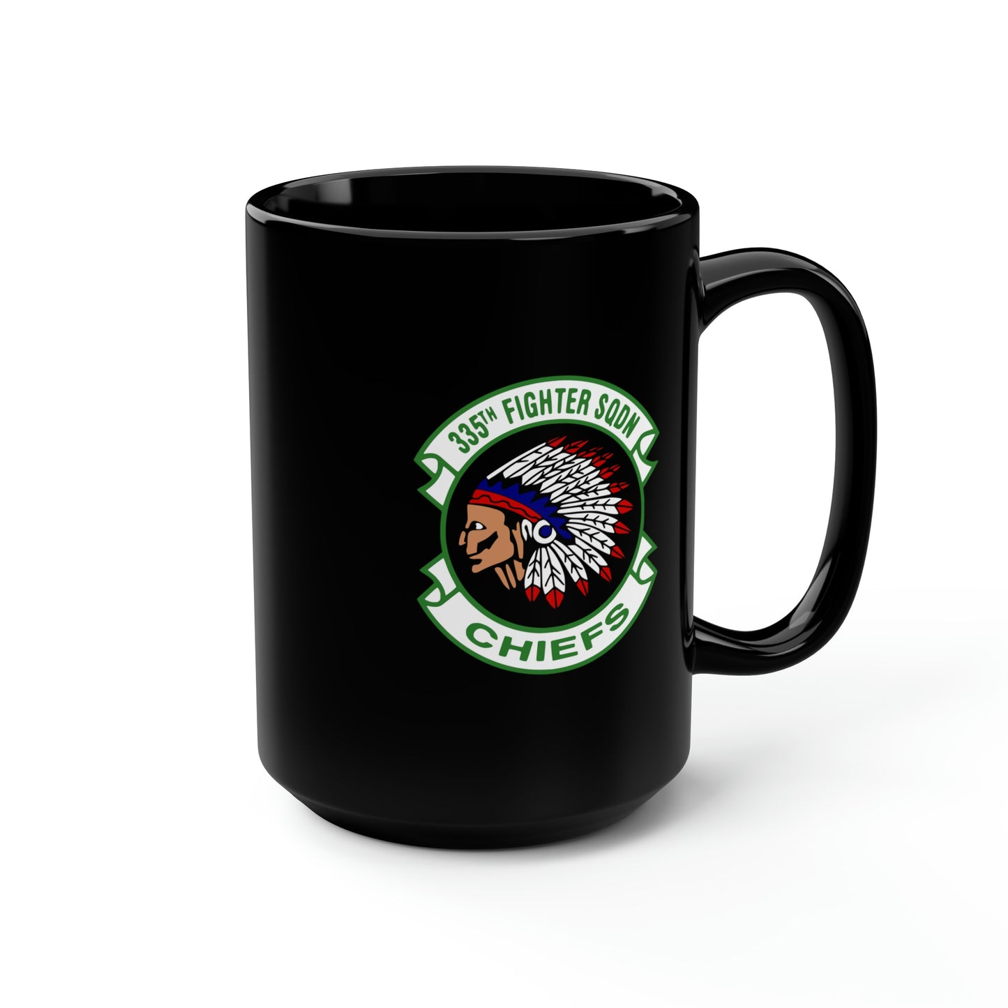 335FS & F-15E Front Silhouette Black Mug, 15oz