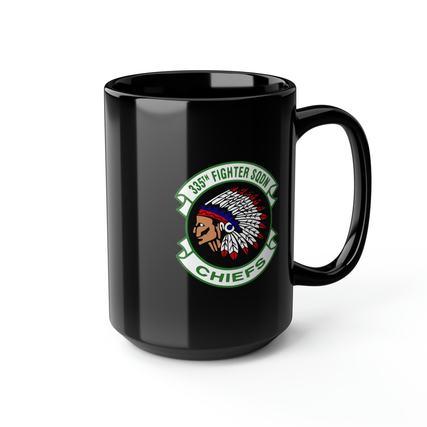 335FS & F-15E Front Silhouette Black Mug, 15oz