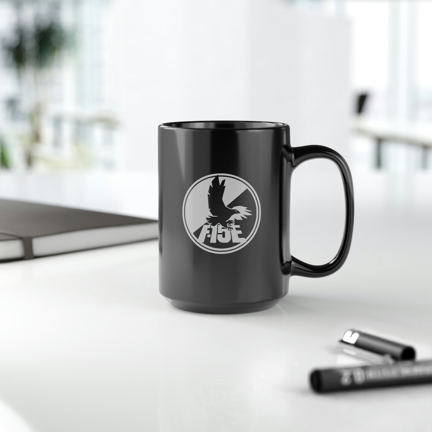 F-15E Day/Night & Front Silhouette Black Mug, 15oz