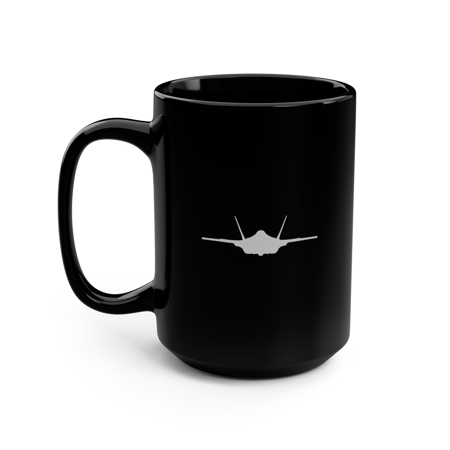 F-35 Lightning II & Front Silhouette Black Mug, 15oz