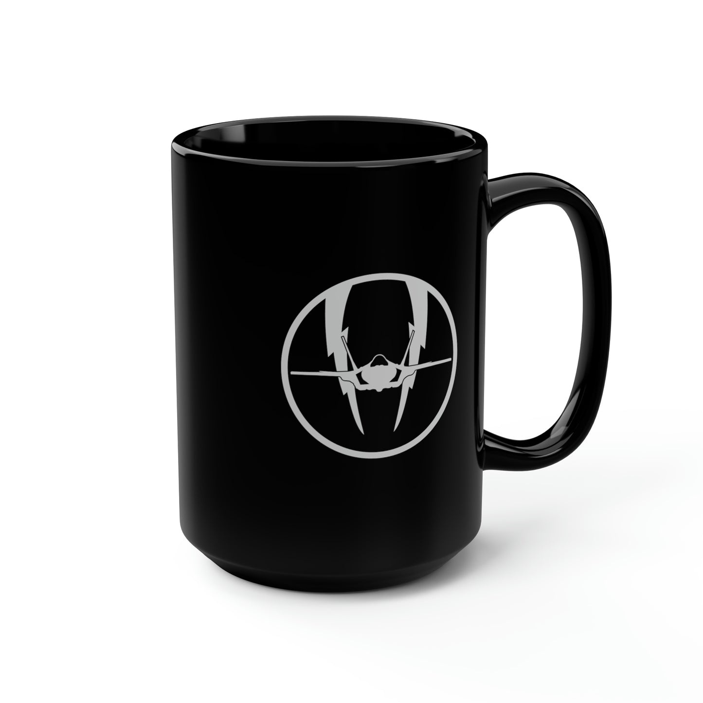 F-35 Lightning II & Front Silhouette Black Mug, 15oz