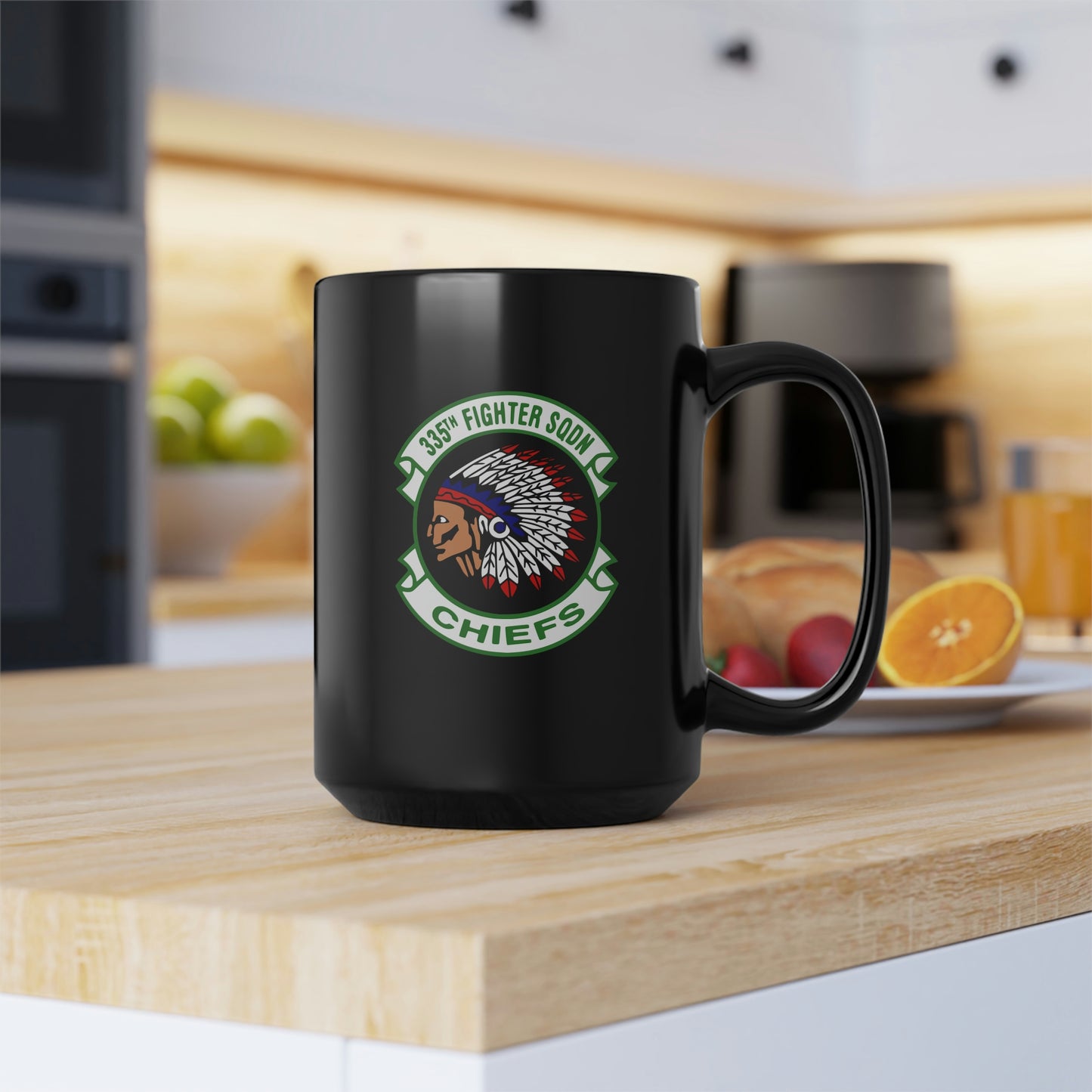 335FS & F-15E Front Silhouette Black Mug, 15oz